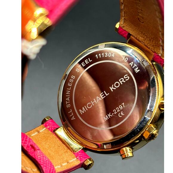 Michael Kors Parker MK2297 Crystal Chronograph Pink Leather Watch NWT main image 4